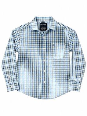 Nautica | Boys Plaid Button Down Shirt Size: 8 Blue Green Long Sleeve